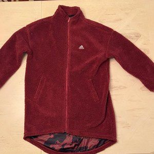 adidas Oversized Sherpa Fleece Jacket - Burgundy